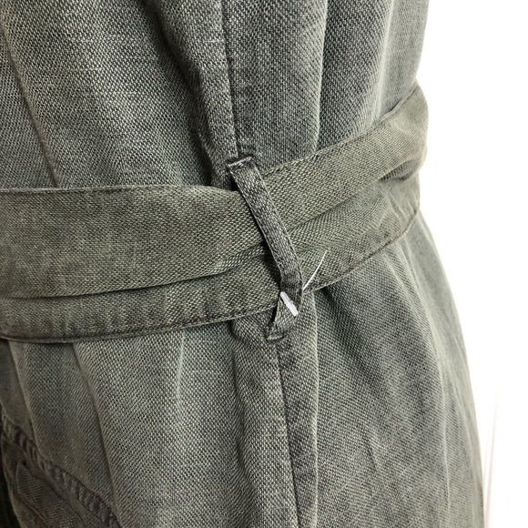 Lucky Brand Linen Blend Army Green Button Closure Pockets Belted Midi Dress S - Picture 9 of 15